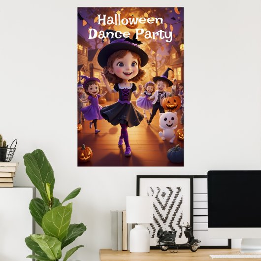 Whimsischer Cartoon Halloween Dance Party AI Gener Poster (Heimbüro)
