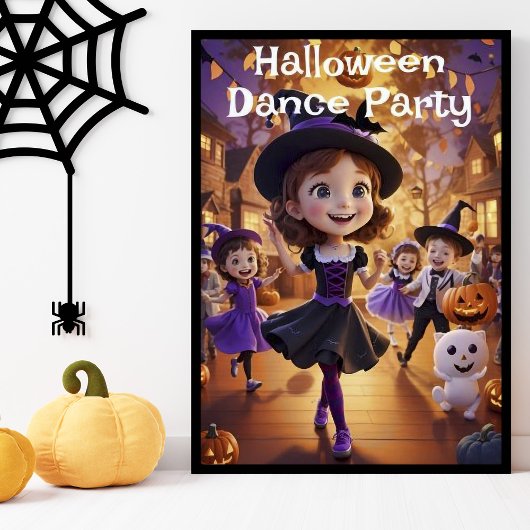 Whimsischer Cartoon Halloween Dance Party AI Gener Poster