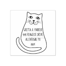 Whimsischer Cartoon Kat Rücksendeadresse Gummi Bri Gummistempel