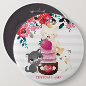 Whimsischer Cartoon Katzen Erdbeere Cupcake Button (Vorne & Hinten)