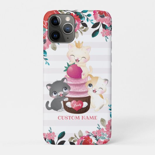 Whimsischer Cartoon Katzen Erdbeere Cupcake Case-Mate iPhone Hülle (Rückseite)