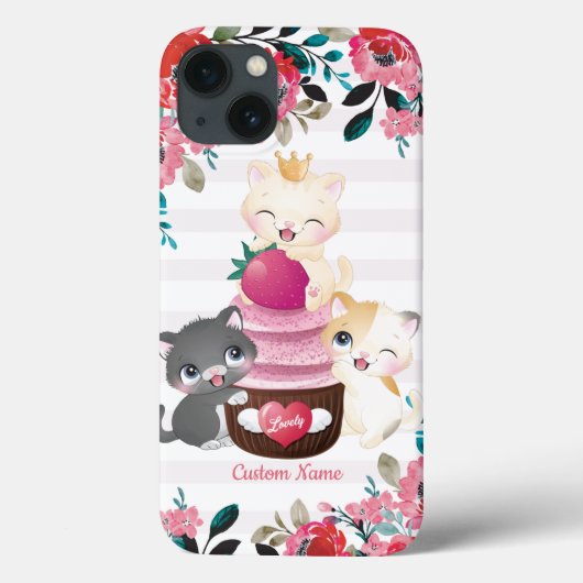 Whimsischer Cartoon Katzen Erdbeere Cupcake Case-Mate iPhone Hülle (Rückseite)