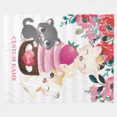 Whimsischer Cartoon Katzen Erdbeere Cupcake Fleecedecke (Vorderseite (Horizontal))