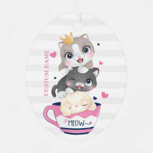 Whimsischer Cartoon Katzen Erdbeere Cupcake Ornament Aus Metall
