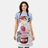 Whimsischer Cartoon Katzen Erdbeere Cupcake Schürze (Getragen)