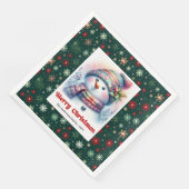 Whimsischer Cartoon-Schneemann mit Schneeflocken K Serviette (Ecke)