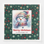 Whimsischer Cartoon-Schneemann mit Schneeflocken K Serviette (Vorderseite)