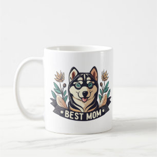 Whimsischer Cartoon Sibirische Husky Hund Mama Kaffeetasse