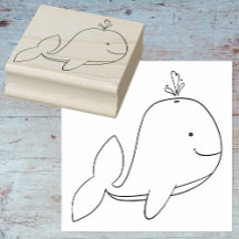 Whimsischer Cartoon Whale Kontur Gummi Briefmarke