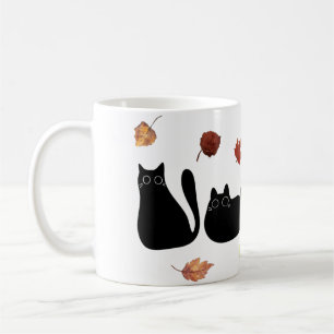 Whimsischer Cat Line Art mit Herbstleuten Kaffeetasse