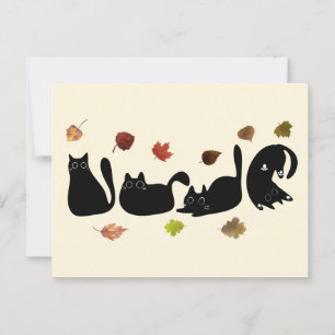 Whimsischer Cat Line Art mit Herbstleuten Postkarte