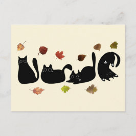 Whimsischer Cat Line Art mit Herbstleuten Postkarte