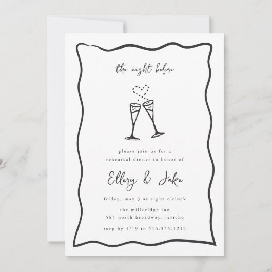 Whimsischer Champagne Doodle Probe Dinner Einladung (Vorderseite)