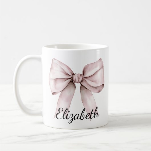 Whimsischer Coquette rosa Bug Personalisiert Name Kaffeetasse (Links)