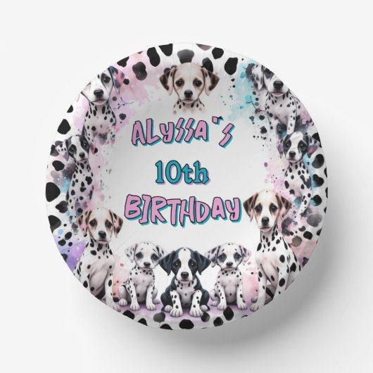 Whimsischer Dalmatiner Welpe Geburtstagsparty Pappteller (Vorderseite)