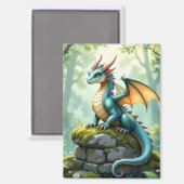 Whimsischer Drache auf antikem Stein Magnet (Vorderseite/Rückseite)