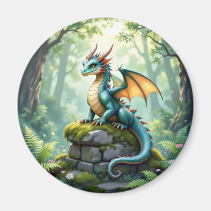 Whimsischer Drache auf antikem Stein Magnet