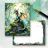 Whimsischer Drache auf antikem Stein Postkarte