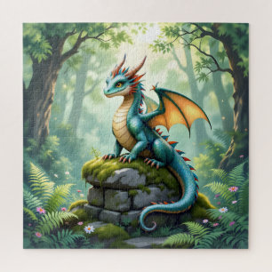 Whimsischer Drache auf antikem Stein Puzzle