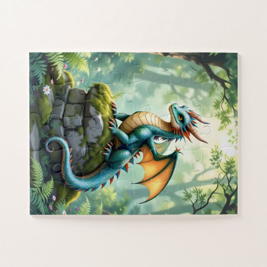 Whimsischer Drache auf antikem Stein Puzzle (Horizontal)