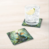 Whimsischer Drache auf antikem Stein Rechteckiger Pappuntersetzer (Vor Ort)