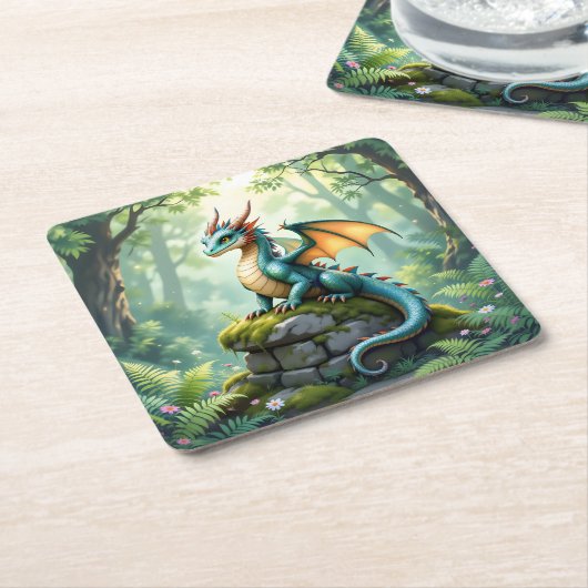 Whimsischer Drache auf antikem Stein Rechteckiger Pappuntersetzer (angewinkelt)