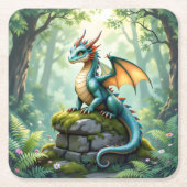Whimsischer Drache auf antikem Stein Rechteckiger Pappuntersetzer (Vorderseite)