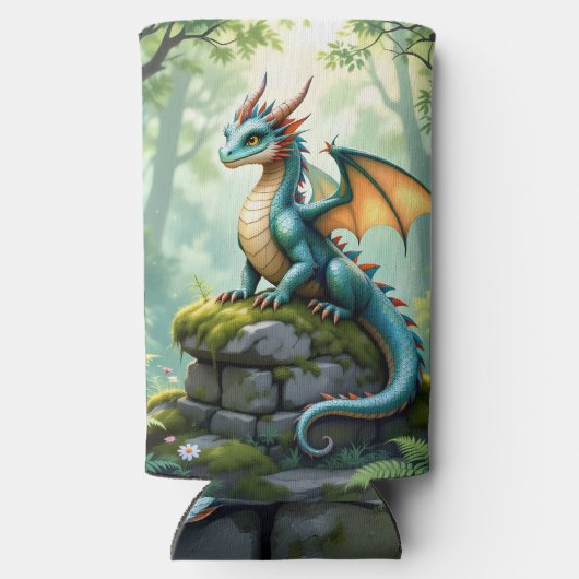 Whimsischer Drache auf antikem Stein Selters Dosenkühler (Rückseite)