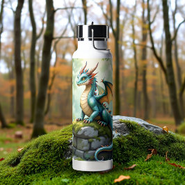 Whimsischer Drache auf antikem Stein Trinkflasche