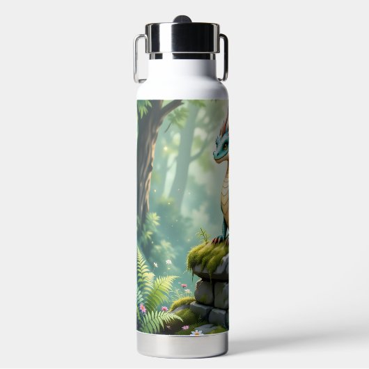 Whimsischer Drache auf antikem Stein Trinkflasche (Vorderseite)