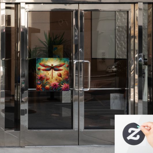 Whimsischer Drachenfliege Abstrakte Kunst Aquamari Fensteraufkleber (Büro Tür)