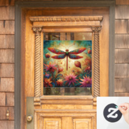 Whimsischer Drachenfliege Abstrakte Kunst Aquamari Fensteraufkleber