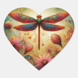 Whimsischer Drachenfliege Abstrakte Kunst Aquamari Herz-Aufkleber