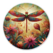 Whimsischer Drachenfliege Abstrakte Kunst Aquamari Keramikknauf (Vorderseite)