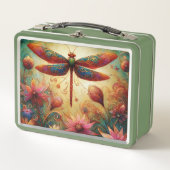 Whimsischer Drachenfliege Abstrakte Kunst Aquamari Metall Brotdose (Vorderseite)