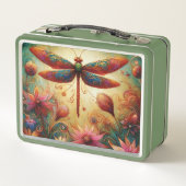 Whimsischer Drachenfliege Abstrakte Kunst Aquamari Metall Brotdose (Rückseite)