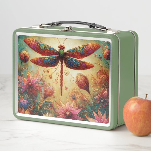 Whimsischer Drachenfliege Abstrakte Kunst Aquamari Metall Brotdose (Beispiel)