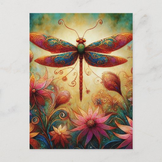 Whimsischer Drachenfliege Abstrakte Kunst Aquamari Postkarte (Vorderseite)