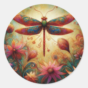 Whimsischer Drachenfliege Abstrakte Kunst Aquamari Runder Aufkleber
