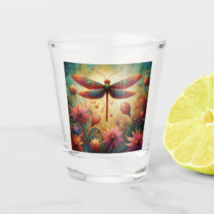 Whimsischer Drachenfliege Abstrakte Kunst Aquamari Schnapsglas