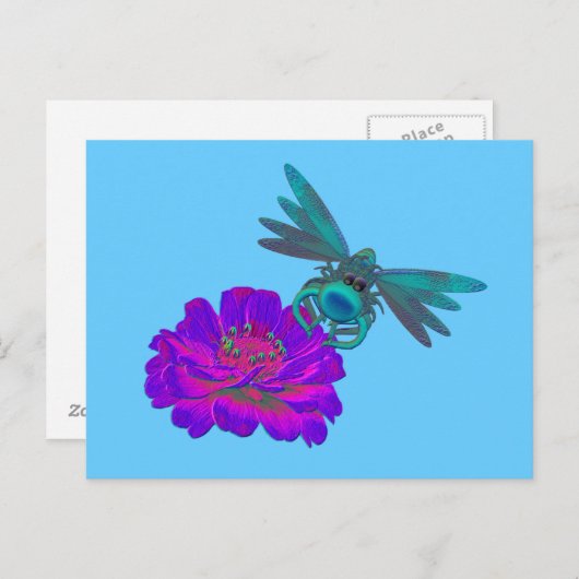 Whimsischer Dragonfly auf Blume Niedliche Postkart Postkarte (Vorne/Hinten)
