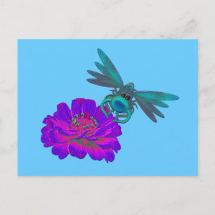 Whimsischer Dragonfly auf Blume Niedliche Postkart Postkarte