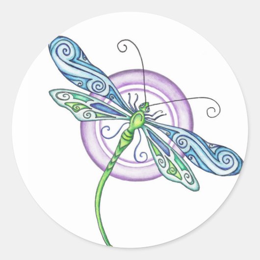 Whimsischer Dragonfly Runder Aufkleber (Vorderseite)