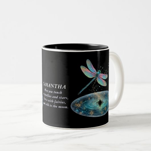 Whimsischer Dragonfly-Zauber Lila Magerstaub Zweifarbige Tasse (VorderseiteRechts)
