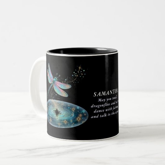 Whimsischer Dragonfly-Zauber Lila Magerstaub Zweifarbige Tasse (Vorderseite Links)
