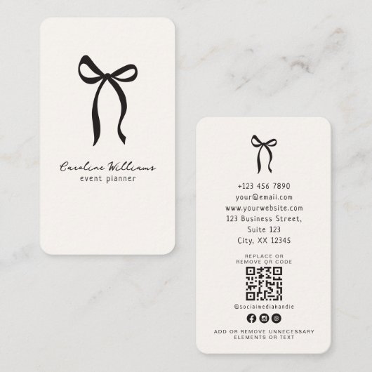 Whimsischer einfacher Bogen, QR-Code-Ereignisplanu Visitenkarte (Vorne/Hinten)