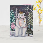 Whimsischer Eisbär und Mondwinterkunst Karte (Gelbe Blume)
