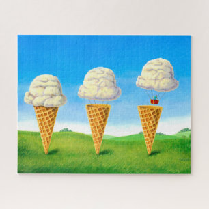 Whimsischer Eiscreme Cone Heißluftballon Kunst Puzzle