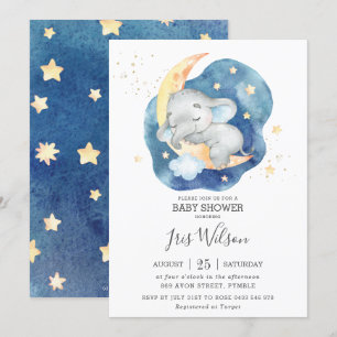 Whimsischer Elefant Funkelstern Baby Shower Junge Einladung