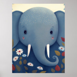 Whimsischer Elefant und Blume Poster